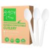 BACK TO LAND 100% Compostable Disposable Silverware 100pcs, Compostable Spoons Bulk, Serving Utensils Set for Parties, Heavy Duty Eating Cutlery for Camping, Picnics view 1