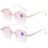 XINGNIAN 2 Pairs of New Rimless Diamond Trimming Anti-Blue Light Reading Glasses Fashion Metal Gradient Pink Sunglasses Readers view 1