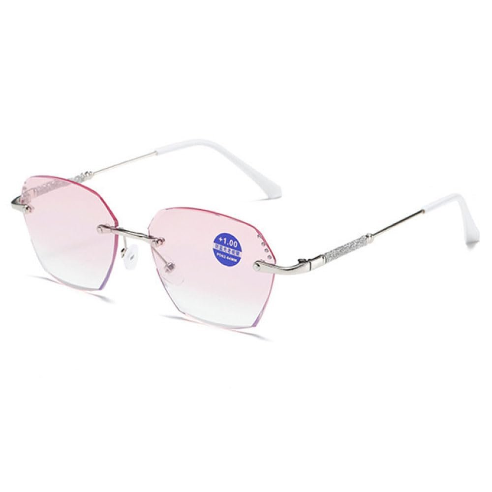 XINGNIAN New Rimless Diamond Trimming Silver Anti-Blue Light Reading Glasses Fashion Metal Gradient Pink Sunglasses Readers