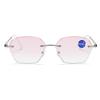XINGNIAN New Rimless Diamond Trimming Silver Anti-Blue Light Reading Glasses Fashion Metal Gradient Pink Sunglasses Readers view 3