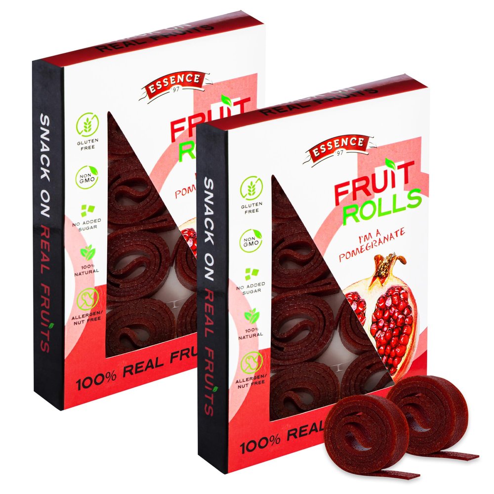 Fruit Roll Ups Healthy Snacks for Kids and Adults Vegan non-GMO no Added Sugar Natural Pomegranate Fruit Strips for School and Lunch [16 Count]