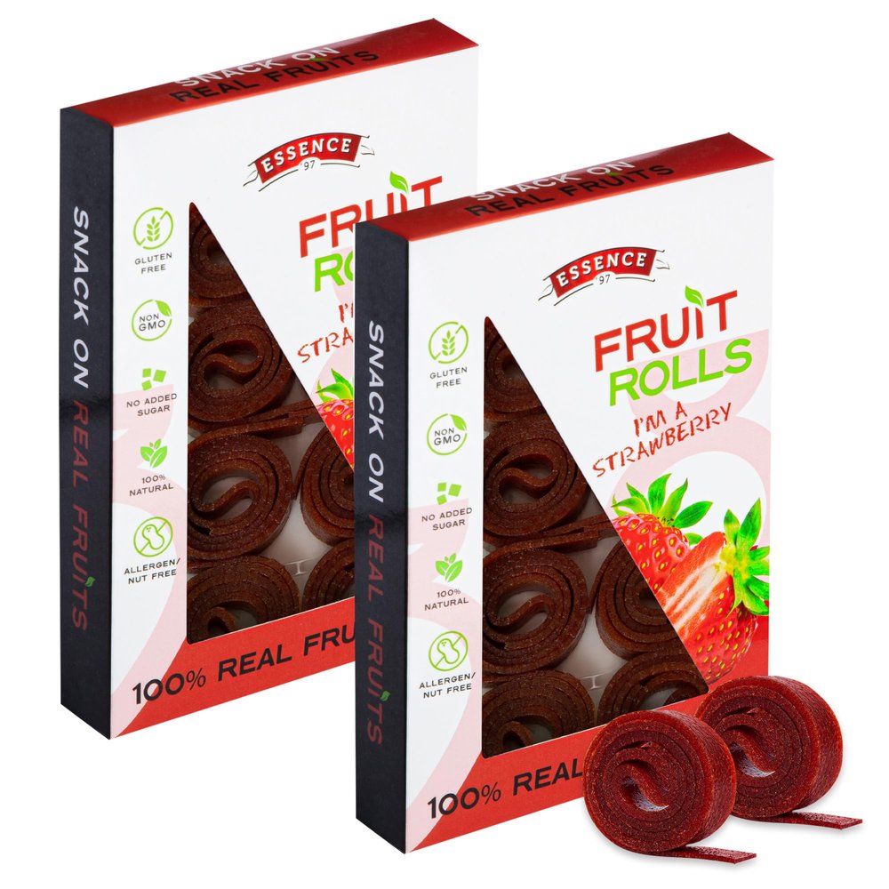 Fruit Roll Ups Healthy Snacks for Kids and Adults Vegan non-GMO no Added Sugar Natural Strawberry Fruit Strips for School and Lunch [16 Count]