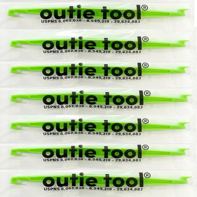 Outie Tool | 2 in 1 Clear Aligner Invisible Braces Removal Tool | Retainer Remover | Patented Design | (Neon Green Individually wrapped singles, Pack of 7)