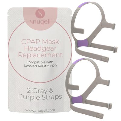 2-Pack Replacement Headgear Strap for N20 Nasal Pillow CPAP Mask, Snugell CPAP Headgear Compatible with AirFit and AirTouch N20 - Premium Nylon Headband - Medium - Grey & Purple - Clips Not Included
