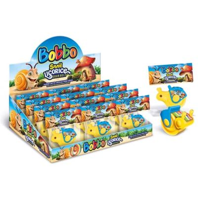 BOBBO Licorice Sour Belt - Mixed Fruit Flavored Sour Candy - 12 Pieces 3.5 Ounce in Cute Snail Packaging.