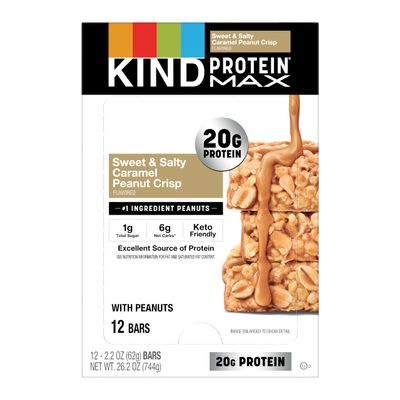 KIND Protein MAX, Keto Friendly High Protein Snack Bar, Low Sugar, Zero Added Sugar, 20g Protein, Sweet & Salty Caramel Crisp, 1 Bar