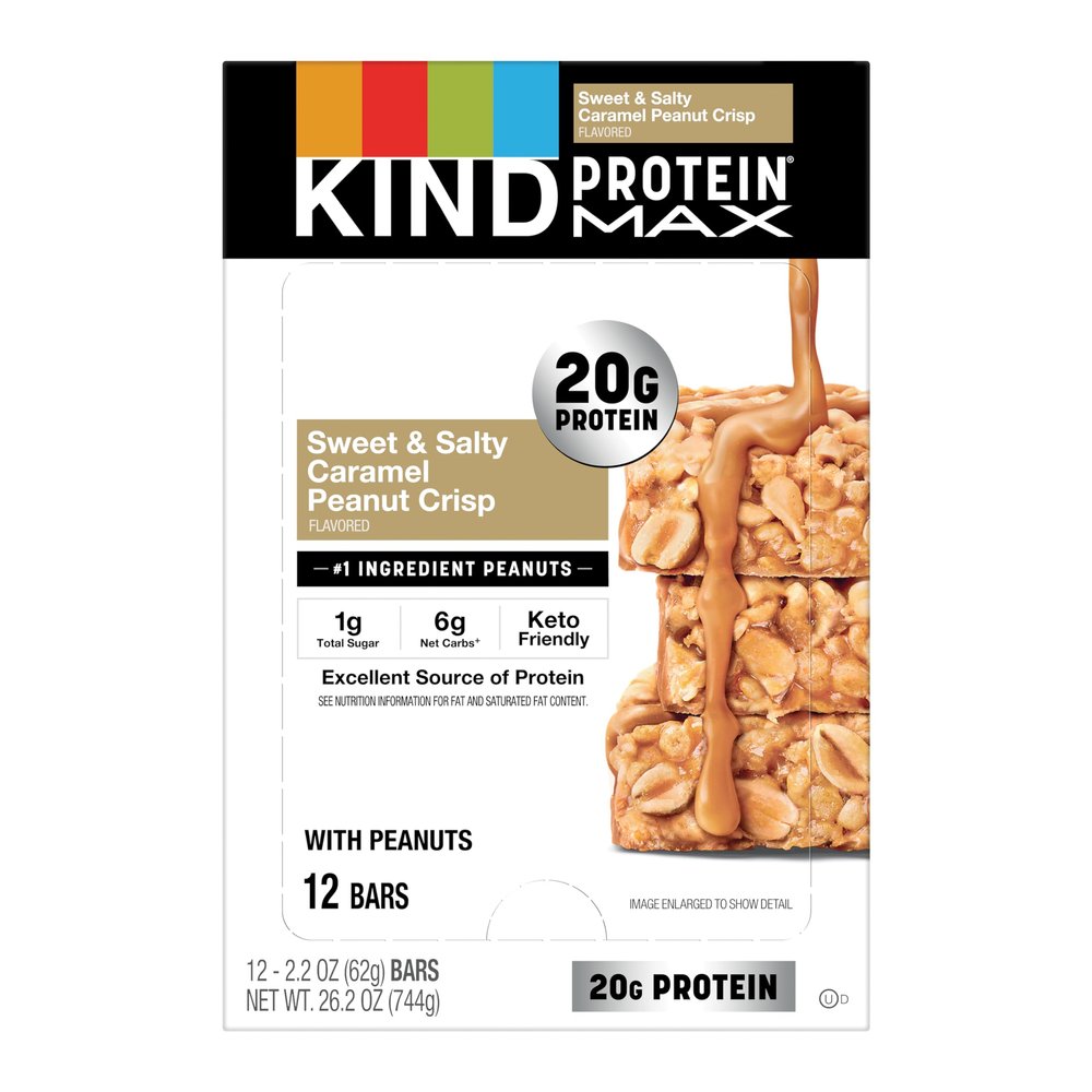 KIND Protein MAX, Keto Friendly High Protein Snack Bar, Low Sugar, Zero Added Sugar, 20g Protein, Sweet & Salty Caramel Crisp, 1 Bar