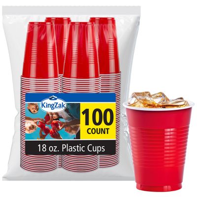 Hanna K. Signature Collection Red Plastic Cups 18 Oz. Solid Color Premium Heavy Weight Disposable Party Cups 100 Count - Elegant & Durable, Perfect for Parties, Weddings & Everyday Use