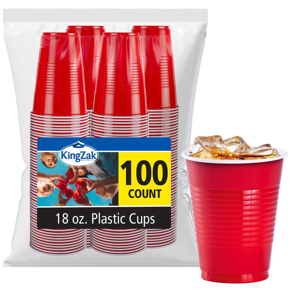 Hanna K. Signature Collection Red Plastic Cups 18 Oz. Solid Color Premium Heavy Weight Disposable Party Cups 100 Count - Elegant & Durable, Perfect for Parties, Weddings & Everyday Use