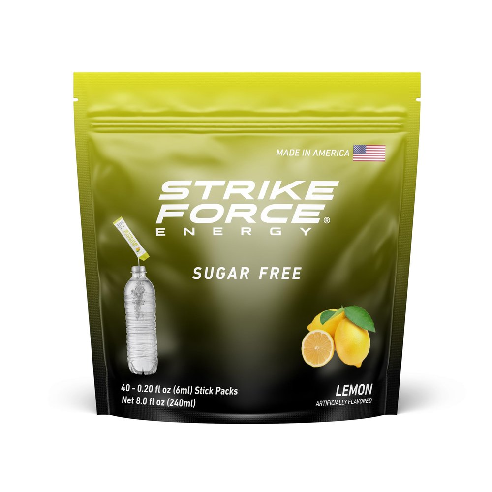 Strike Force Energy Drink Mix - Grape Flavor - Natural Tasting Caffeine Drink - Turn Any Drink into a Healthy Energy Drink - Zero Calories, Keto Friendly, Sugar Free, Pre Workout (40 Count, Lemon)