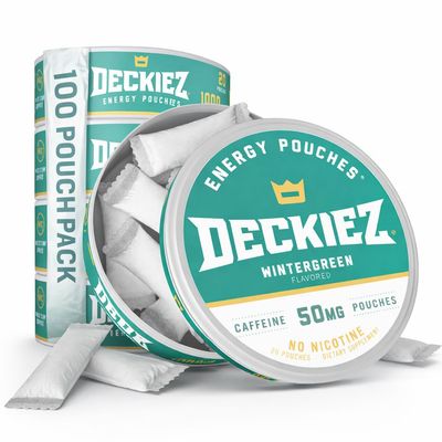 Deckiez Energy Pouches, 5 Cans (100 Pouches), Sugar Free Caffeine Supplement, Coffee Pouches & Energy Drink Alternative, 50mg Caffeine Pouches, Wintergreen Flavor