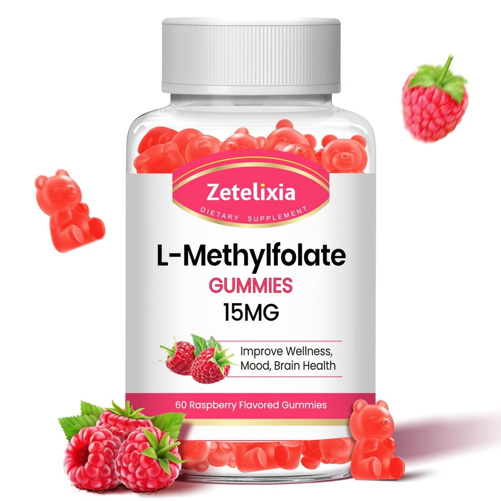 Zetelixia L-Methylfolate 15mg & Methyl B12 Gummies, Folate Supplement for Brain Health, Mood & Immunity, DNA Synthesis & Repair, Sugar Free, Vegan, Raspberry Flavor, 60 Count