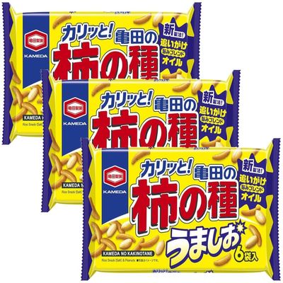 "kakinotane" Japanese Small Rice Crackers & Peanut, Umashio (Garlic Onion Oil & Salt) Flavor 3 Set KAMEDA With MAIKO sticker Pio big bazar