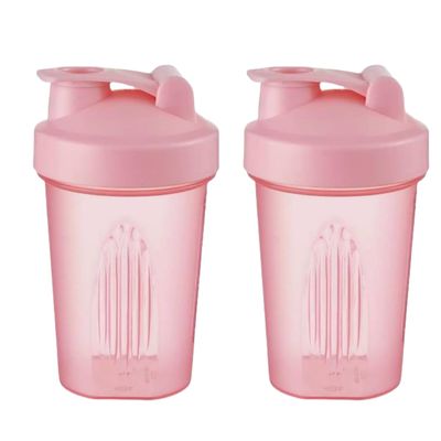 CHNLML Protein Shaker Bottle 400ML/16Oz w. Shaker Ball, Leak-Proof, BPA-Free, for Gym, Workout, Juice Mixer (Pink Lid/Pink Cup, 2 Bottles)