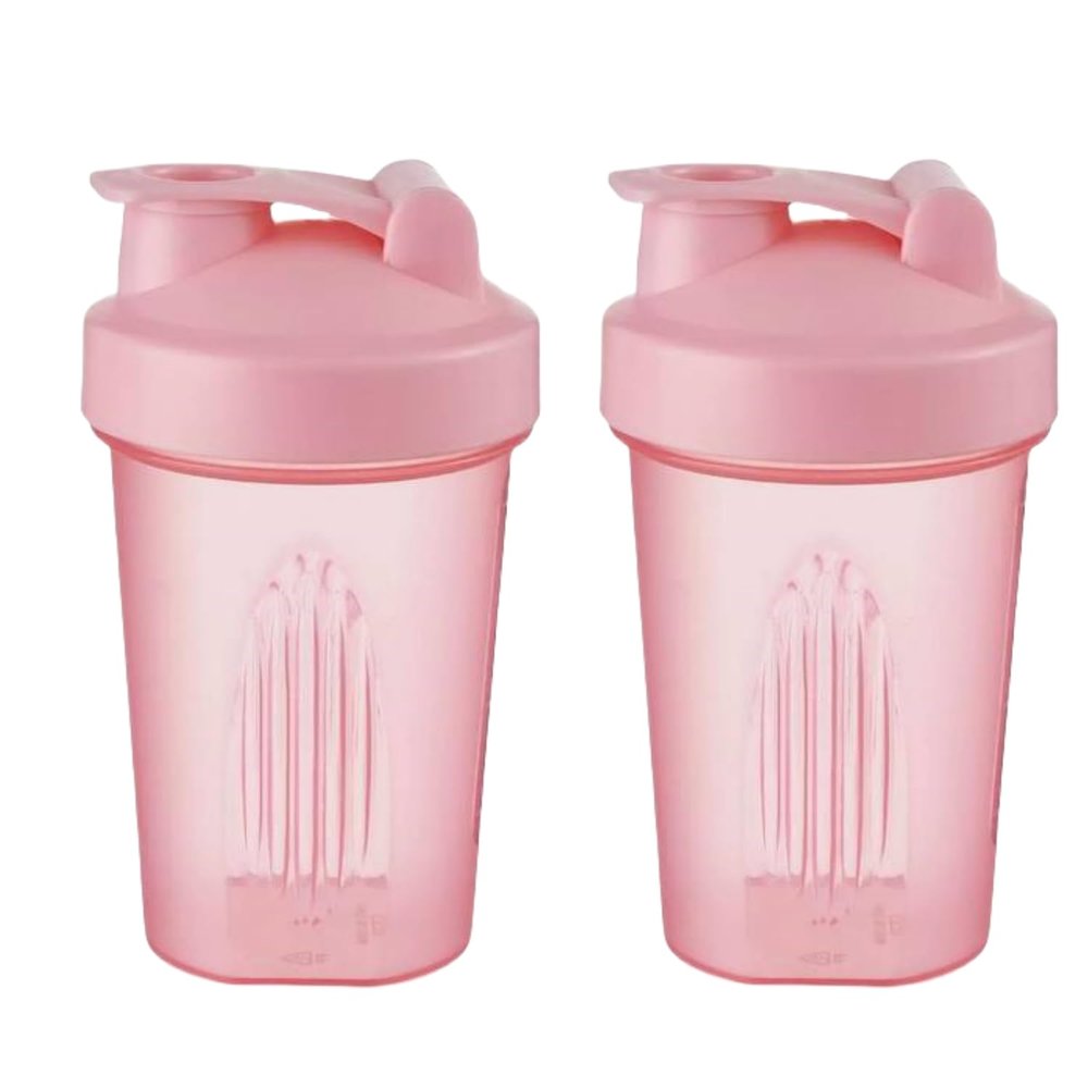 CHNLML Protein Shaker Bottle 400ML/16Oz w. Shaker Ball, Leak-Proof, BPA-Free, for Gym, Workout, Juice Mixer (Pink Lid/Pink Cup, 2 Bottles)