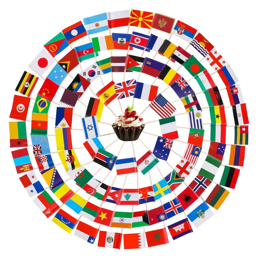 Flags Of The World Toothpick Flags 100Pcs Different Country Flags On Sticks Mini Flags Of The World Double Sided Tiny World Flags Cupcake Toppers Eurovision