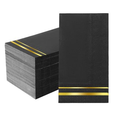 Tamone 100PCS 3-Ply Black Paper Napkins - Black and Gold Napkins Disposable - Premium Quality Black Napkins Soft and Absorbent for New Year, Wedding and Birthday