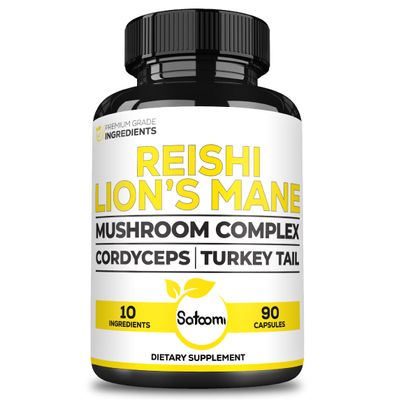 Satoomi Reishi Supplement Complex 5000Mg - 10in1 Combined with Lions Mane, Cordyceps Sinensis, Chaga Mushroom & Others - 90 Capsules for 3 Months
