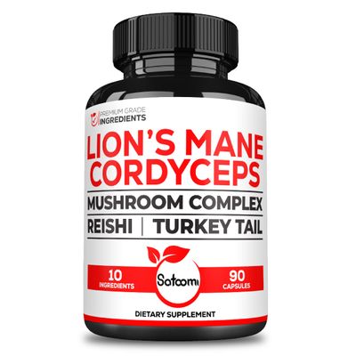 Satoomi 10in1 Cordyceps Mushroom Supplement - Blended with Lions Mane, Turkey Tail Mushroom, Reishi Mushroom & Others - 90 Capsules for 90 Serving Supply