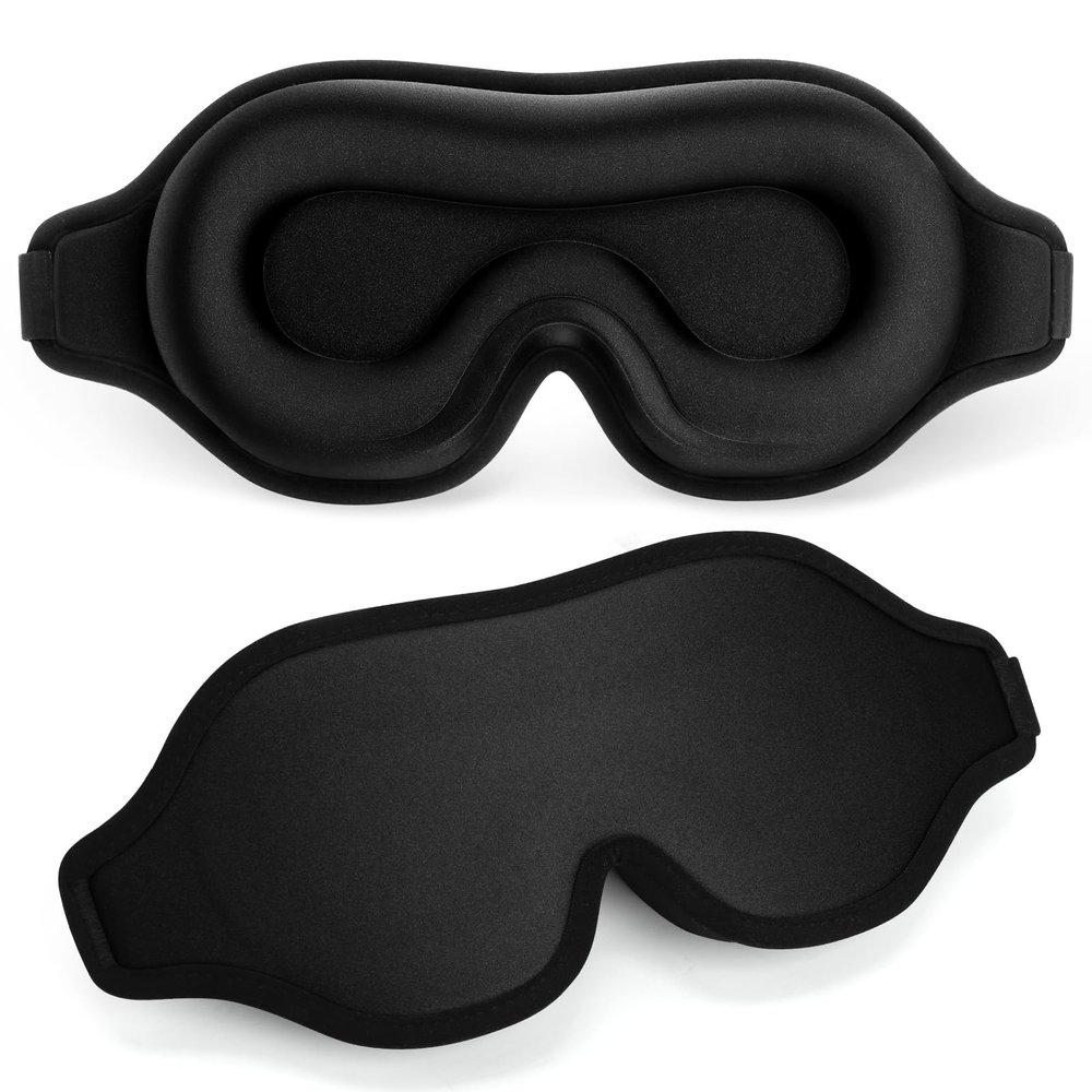 FlyCoco Blackout Eye Mask for Sleeping, 3D Contoured Cup No Pressure Sleep Mask with Adjustable Strap, Ultra-Thin Sides Breathable Lightweight Soft Eye Cover for Men Women Home Travel Airplane Party