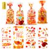 Yicelerate 100 Pack Thanksgiving Treat Bags, Fall Treat Bags, Thanksgiving Candy Bag Plastic Cellophane Goodie Autumn Pumpkin Maple Leaves Cookie Gift Bag with Twist Party Favors Supplies view 1