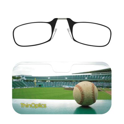 Always With You ThinOptics Readers - Armless On-Nose Reading Glasses - Slim Printed Case Attaches to Phone or Fits in Wallet - Baseball Field 2.5x