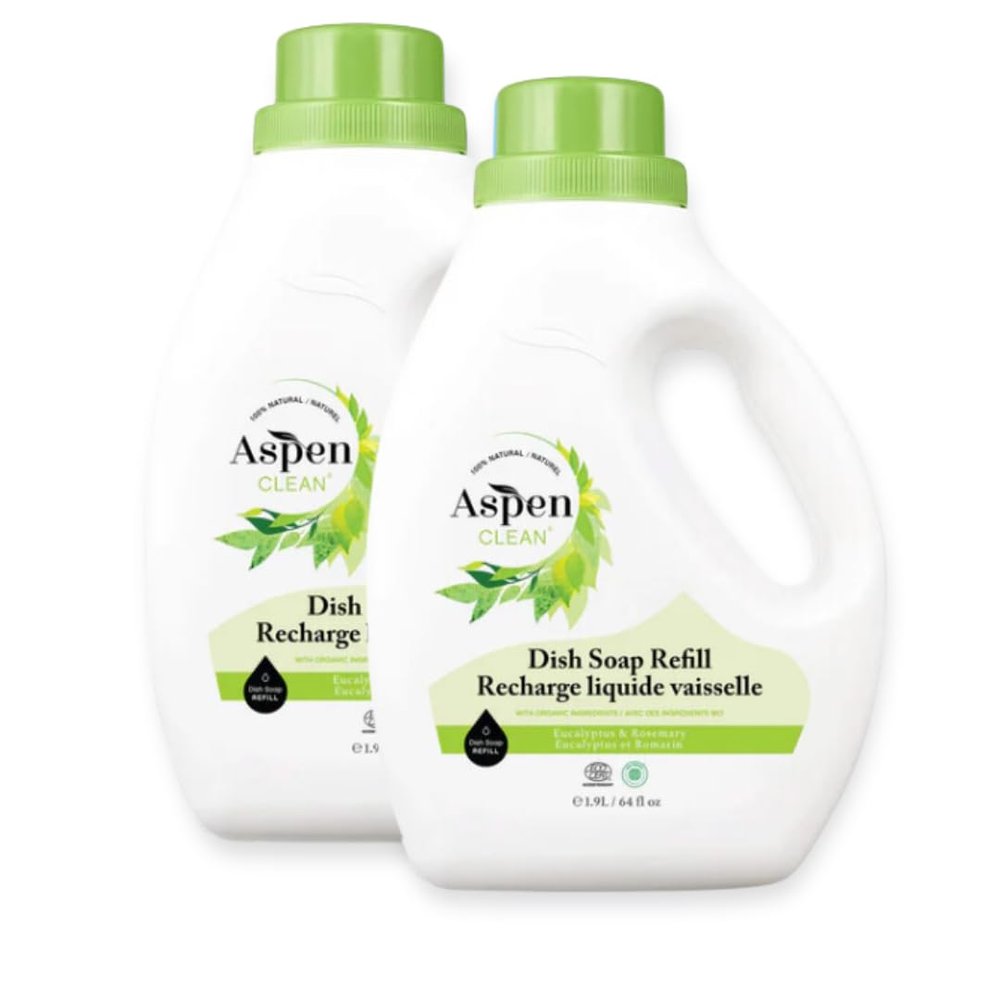 AspenClean Natural Dish Soap Refill Eucalyptus and Rosemary - 100% Natural, Organic, Baby-Safe, Pet-Friendly, Vegan, Cruelty-Free, Biodegradable - EWG VERIFIED & EcoCert Certified (2 Pack)