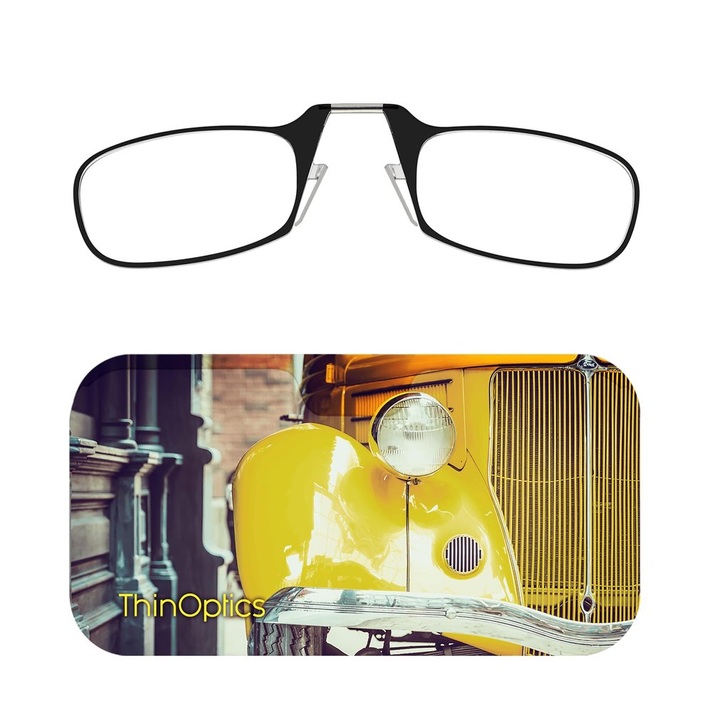 Always With You ThinOptics Readers - Armless On-Nose Reading Glasses - Slim Printed Case Attaches to Phone or Fits in Wallet - American Auto 2.0x