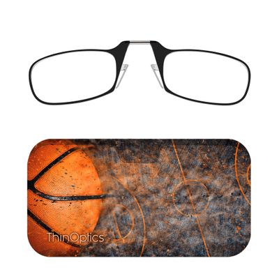 Always With You ThinOptics Readers - Armless On-Nose Reading Glasses - Slim Printed Case Attaches to Phone or Fits in Wallet - Basketball Court 1.0x