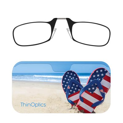 Always With You ThinOptics Readers - Armless On-Nose Reading Glasses - Slim Printed Case Attaches to Phone or Fits in Wallet - American Beach 1.0x