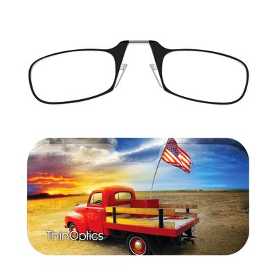 Always With You ThinOptics Readers - Armless On-Nose Reading Glasses - Slim Printed Case Attaches to Phone or Fits in Wallet - American Truck 2.0x