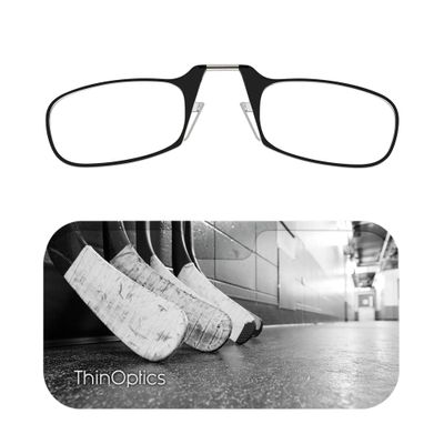 Always With You ThinOptics Readers - Armless On-Nose Reading Glasses - Slim Printed Case Attaches to Phone or Fits in Wallet - Hockey Sticks 1.0x