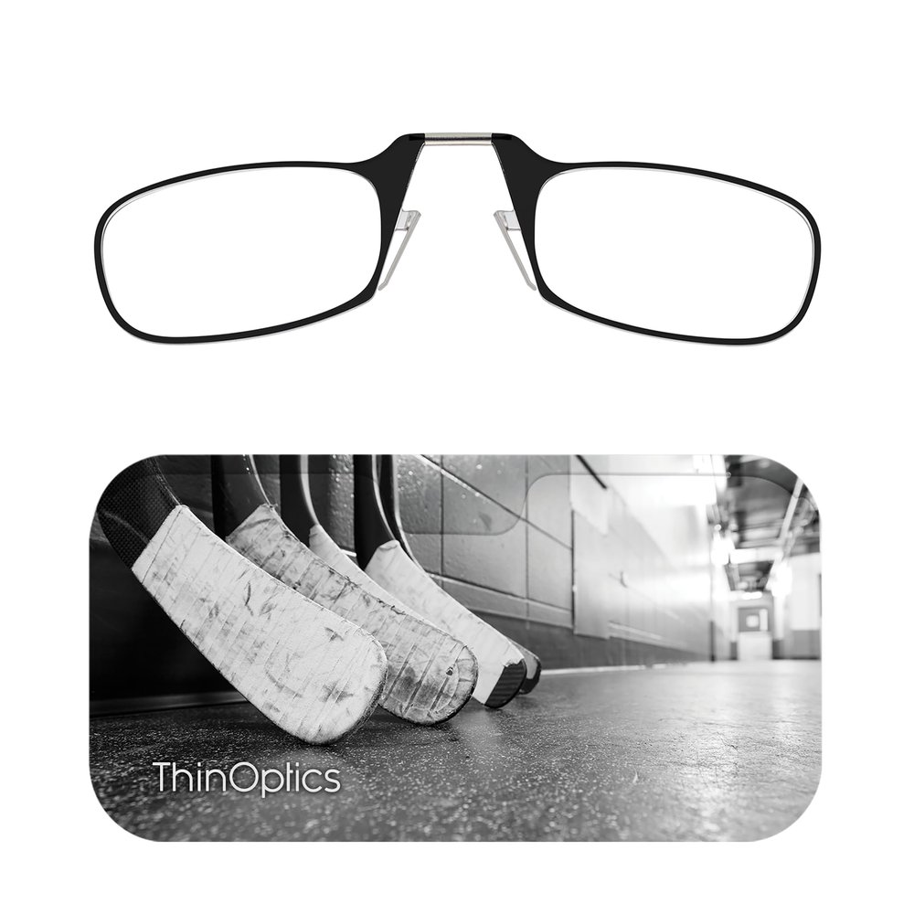 Always With You ThinOptics Readers - Armless On-Nose Reading Glasses - Slim Printed Case Attaches to Phone or Fits in Wallet - Hockey Sticks 1.0x