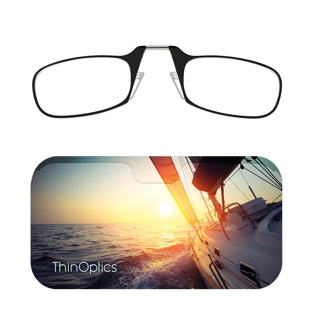 Always With You ThinOptics Readers - Armless On-Nose Reading Glasses - Slim Printed Case Attaches to Phone or Fits in Wallet - Sailing 2.5x