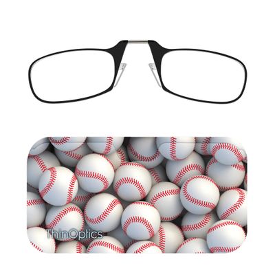 Always With You ThinOptics Readers - Armless On-Nose Reading Glasses - Slim Printed Case Attaches to Phone or Fits in Wallet - Baseballs 1.5x