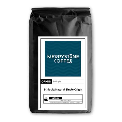 Merrystone Coffee Ethiopia Natural Med-Light Roast Espresso Ground Coffee, 2 LB Bag, Roasted to Order Sidama Ethiopian Arabica Espresso & Moka Pot, Fruit & Caramel Notes, Fair Trade