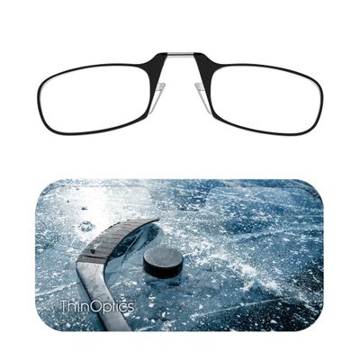 Always With You ThinOptics Readers - Armless On-Nose Reading Glasses - Slim Printed Case Attaches to Phone or Fits in Wallet - Hockey 1.5x