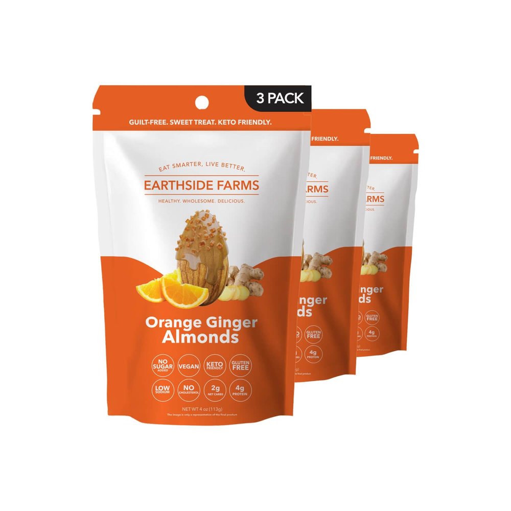 Earthside Farms Orange Ginger Almonds, Candied Almonds, Sweet Almonds, Low Sugar Keto snack, Gluten Free, Plant Protein, Vegan, Whole, Natural, Superfood Healthy Snack