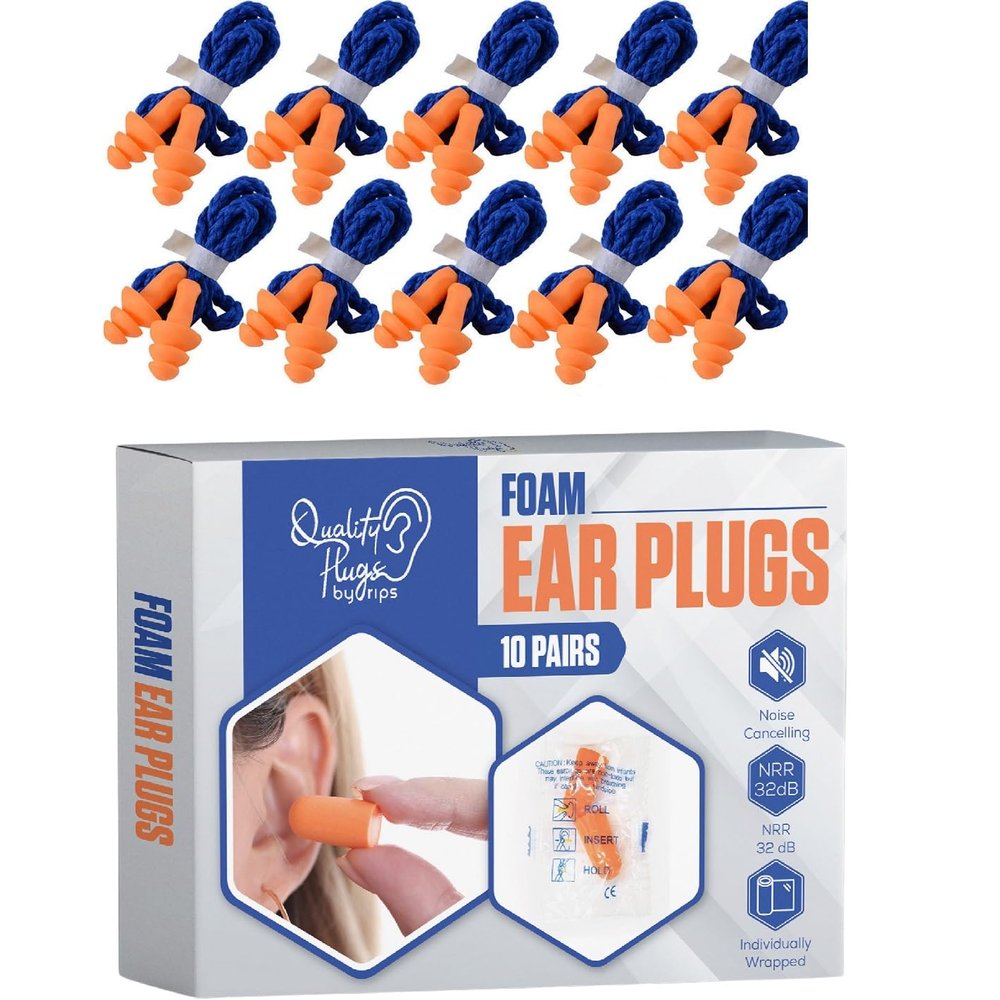 10 Pairs Corded Reusable Ear Plugs and 10 Pairs of Foam Ear Plugs - Both Individually Wrapped