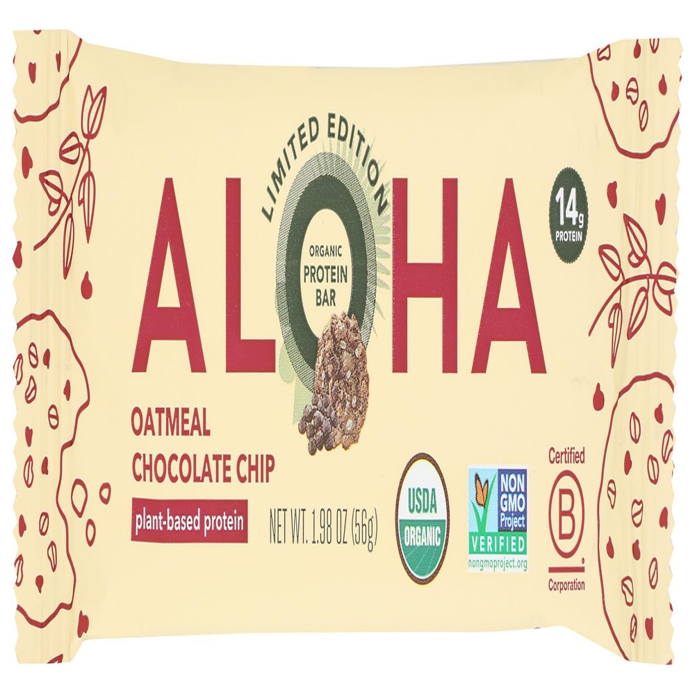 Aloha, Bar Protein Oatmeal Chocolate Chip Organic Sgl, 1.98 Ounce