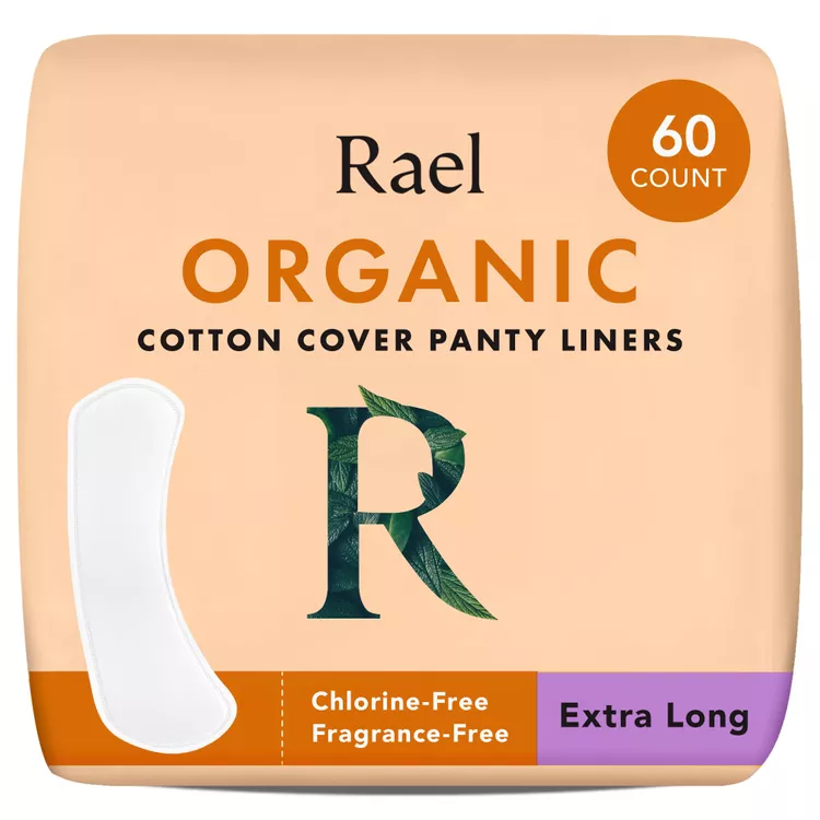 Rael Panty Liners for Women, Organic Cotton Cover - Daily Pantiliners, Light Absorbency, Unscented, Chlorine Free (Extra Long, 60 Count)