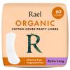 Rael Panty Liners for Women, Organic Cotton Cover - Daily Pantiliners, Light Absorbency, Unscented, Chlorine Free (Extra Long, 60 Count) view 1