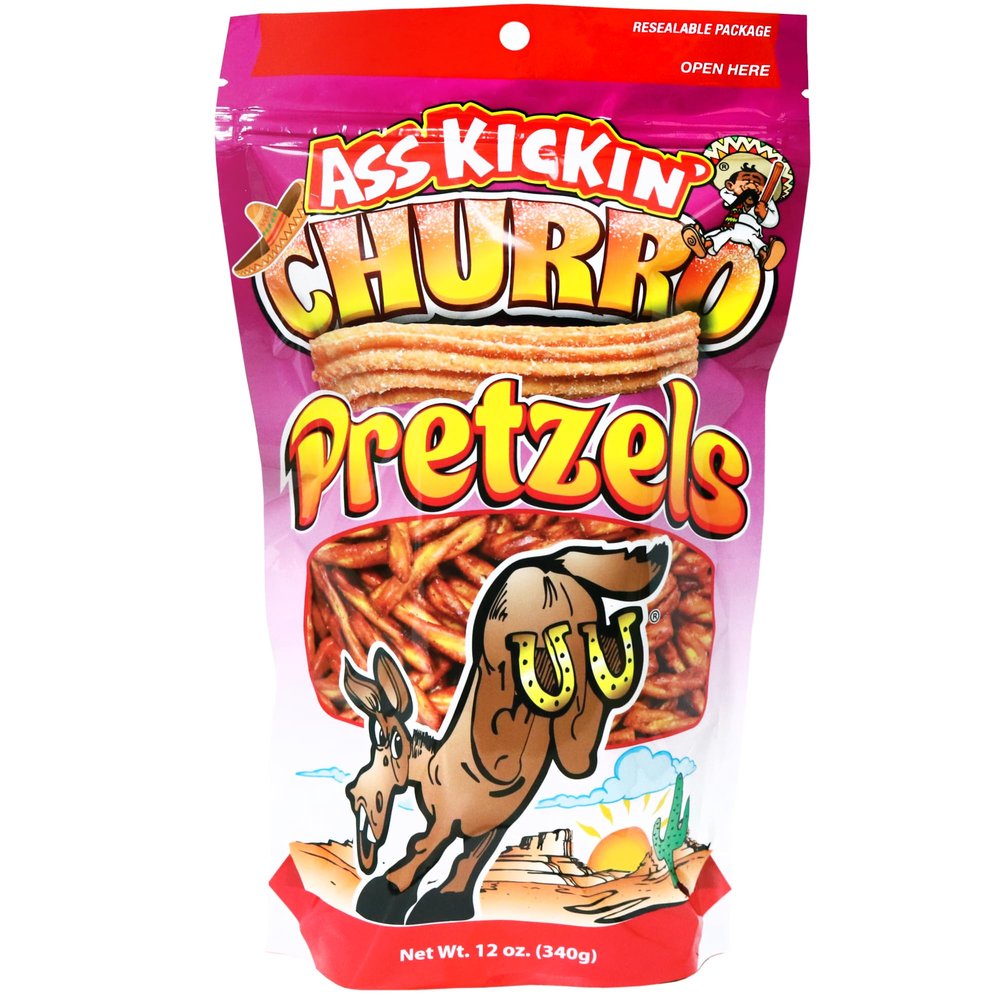 ASS KICKIN Pretzels 12 Ounce Size Flavor Pack Seasoned Pretzel Twists (12oz, Churro)