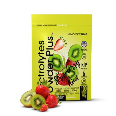 PowderVitamin Electrolytes Powder Plus (100 Servings) Strawberry Kiwi Electrolyte Powder Zero Calorie Keto,0 Sugar, No Maltodextrin,1000mg Potassium,120mg Calcium,120mg Magnesium, Hydration Powder