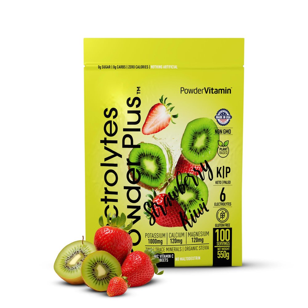 PowderVitamin Electrolytes Powder Plus (100 Servings) Strawberry Kiwi Electrolyte Powder Zero Calorie Keto,0 Sugar, No Maltodextrin,1000mg Potassium,120mg Calcium,120mg Magnesium, Hydration Powder
