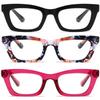 Hubeye Oprah Style Reading Glasses for Women Men Blue Light Blocking Computer Square Readers with Spring Hinge (Black+Floral+Rose Red,+3.5) view 1