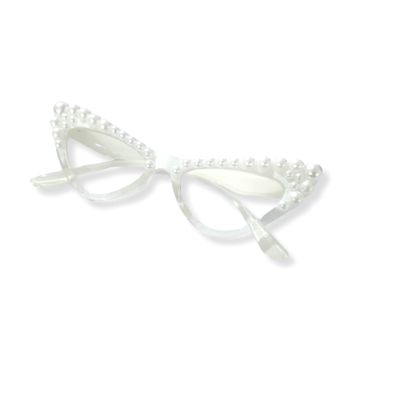 Melrose Rhinestone Reading Glasses for Women Cat Eye Computer Blue Light Blocking Cute Pearl Readers Glasses Y05 (WHITE, 2.5, x)