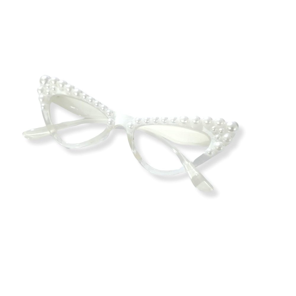 Melrose Rhinestone Reading Glasses for Women Cat Eye Computer Blue Light Blocking Cute Pearl Readers Glasses Y05 (WHITE, 2.5, x)