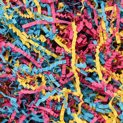 LDKGHE 4 oz Crinkle Cut Paper Shred Filler for Gift Wrapping Baskets Filling Box Birthdays Christmas Thanksgiving Easter Weddings Valentines Mother's Day Anniversaries (Pink,Blue & Yellow)