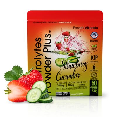 Electrolytes Powder Plus (50 Servings), 0 Calorie Keto, 0 Sugar, No Maltodextrin,1000mg Potassium,120mg Calcium,120mg Magnesium, Hydration Powder (50 Servings, Strawberry Cucumber)